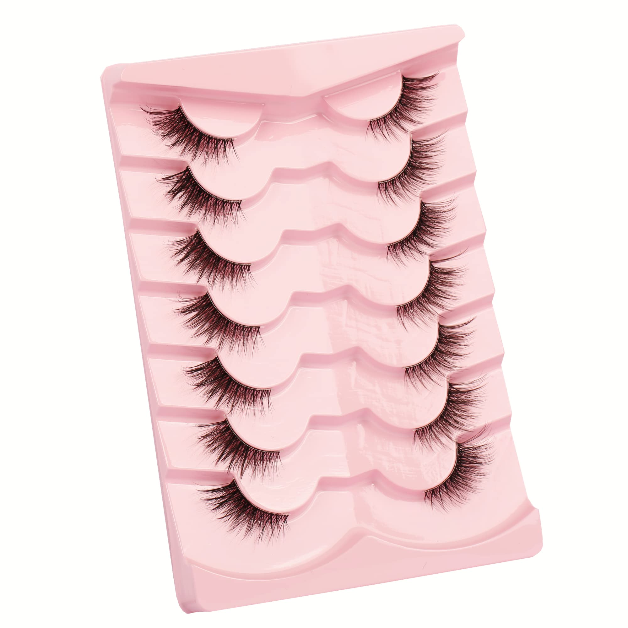 Gmagictobo False Eyelashes Natural Half Lashes Cat Eye Clear Band Lashes Fluffy Wispy 3D Faux Mink Lashes Pack Soft Strips Fake Eyelashes 7 Pairs