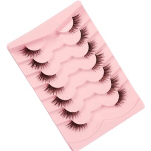 Gmagictobo False Eyelashes Natural Half Lashes Cat Eye Clear Band Lashes Fluffy Wispy 3D Faux Mink Lashes Pack Soft Strips Fake Eyelashes 7 Pairs