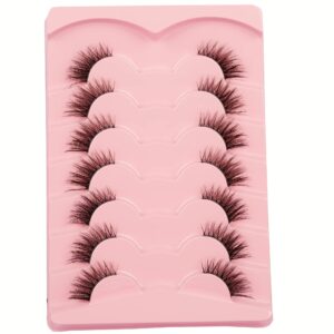 Gmagictobo False Eyelashes Natural Half Lashes Cat Eye Clear Band Lashes Fluffy Wispy 3D Faux Mink Lashes Pack Soft Strips Fake Eyelashes 7 Pairs