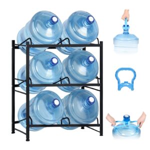 5 gallon water bottle holder, 3 tier water jug rack, water cooler jug rack for 5 gal water bottle, water jug dispenser stand, heavy duty 5 gallon water jug stand for 6 bottles with lifter