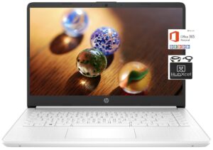 hp 2023 newest 14 inch hd laptop computer, intel celeron n4000 up to 2.6 ghz, 4gb ddr4, 64gb emmc storage, wifi, webcam, hdmi, bluetooth, 1 year microsoft 365,windows 11s, white +hubxcelcables