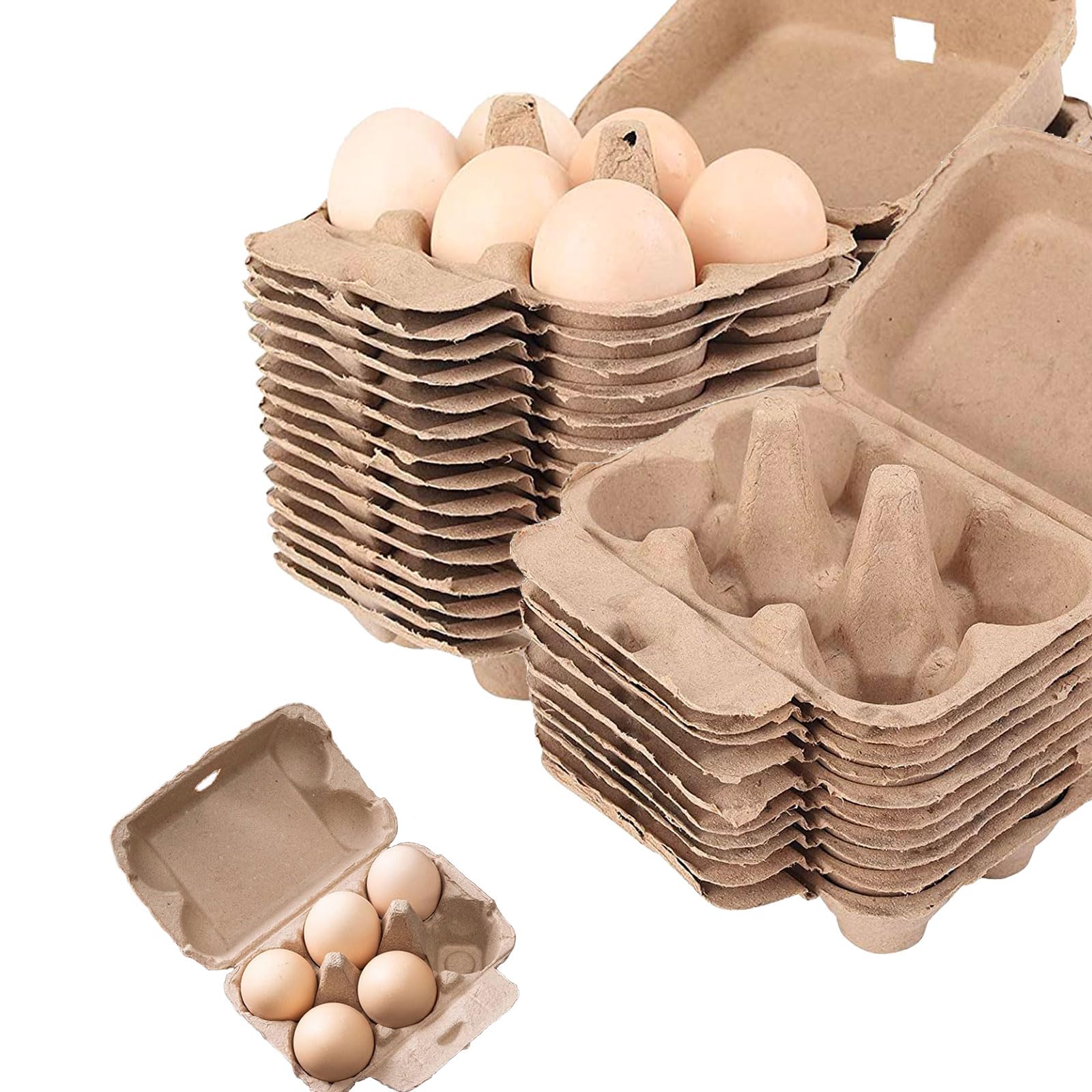 30 Pack Empty Egg Carton,6 Pulp Fiber Egg Carrier Egg Storage Containers for Kitchen, Farm, Picnic,Travel, Brown,Reusable,by MESHKA