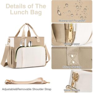 DTBG Lunch Bag Women - Stylish & Insulated Wetproof Lunch Tote Bag - Newest Gifts with Multi-Pockets, Removable Strap - Leakproof Reusable Lunch Box Ideal for Work, Picnics - Beige