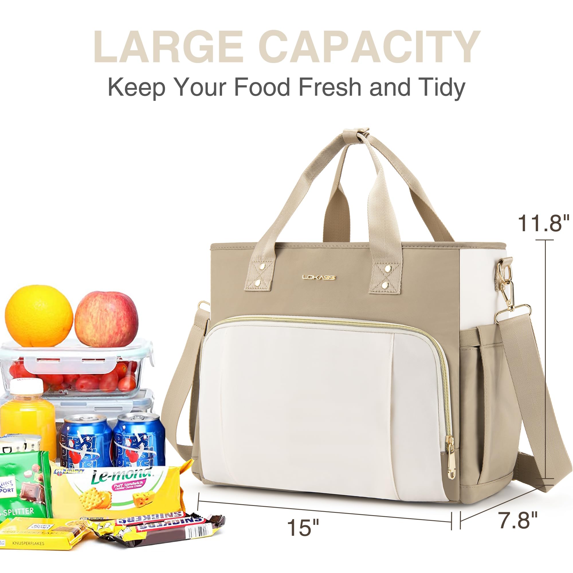 DTBG Lunch Bag Women - Stylish & Insulated Wetproof Lunch Tote Bag - Newest Gifts with Multi-Pockets, Removable Strap - Leakproof Reusable Lunch Box Ideal for Work, Picnics - Beige
