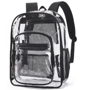 telena clear backpack, heavy duty tpu see through bookbag transparent backpack for college - black
