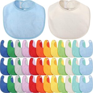 jeyiour 36 pcs baby bibs bulk terry cotton teething bibs baby shower gifts newborn infant bibs washable absorbent baby drooling bibs with adjustable hook and loop closure for boys girls, 12 colors