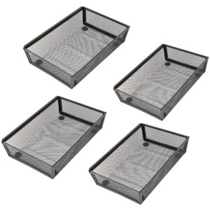 yfeen mesh tray kitchen drawer utensil cutlery tray office supplies with inter-locking arm drawer dividers organizer for silverware, flatware, home,office, school,bedroom(9＂x6＂4pack) black