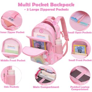 Girls Backpack with Lunch Bag Set, 3PCS Pink Unicorn Cat School Backpack with Pencil Case Large Capacity School Bookbags with Chest Strap for Preschool Kindergarten Elementary Girls