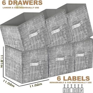 LUKYTOWER Cube Storage Organizer Shelf with 6 Printed Bins + Labels, Cubby Storage Organizer with Bins, Large Capacity Shelves for Storage,Closet, Living Room, Dorm, Yarn