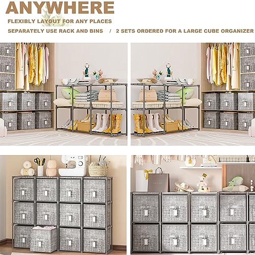 LUKYTOWER Cube Storage Organizer Shelf with 6 Printed Bins + Labels, Cubby Storage Organizer with Bins, Large Capacity Shelves for Storage,Closet, Living Room, Dorm, Yarn