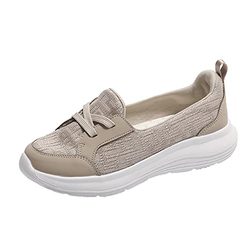 Women Casual Shoes Fashionable Simple and Solid Color Lace Up Thick Soles and Soft Soles Lightweight Non Slip and Large Sized Shoes Crock Thongs (Beige, 9)