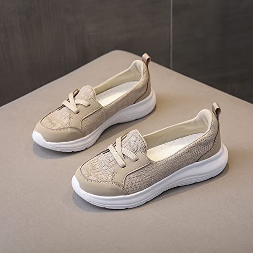 Women Casual Shoes Fashionable Simple and Solid Color Lace Up Thick Soles and Soft Soles Lightweight Non Slip and Large Sized Shoes Crock Thongs (Beige, 9)