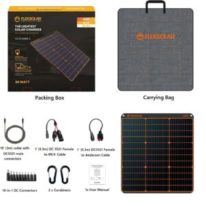 FlexSolar 60W Solar Panel Charger Kit QC3.0 USB-A/PD USB-C/DC Outputs IP67 Waterproof Portable Power Emergency for Power Station Generator Cellphone Tablet RV Battery