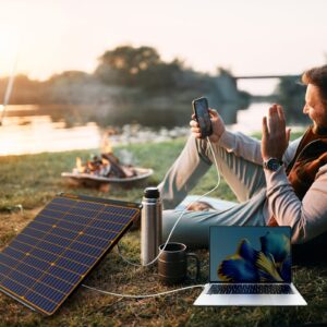 FlexSolar 60W Solar Panel Charger Kit QC3.0 USB-A/PD USB-C/DC Outputs IP67 Waterproof Portable Power Emergency for Power Station Generator Cellphone Tablet RV Battery