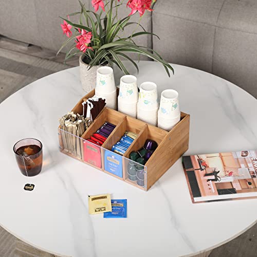 Coffee Station Organizer Coffee Bar Organizer for Countertop Farmhouse Coffee Caddy with Removable Dividers Office Coffee Bar Accessories and Organizer for Coffee Pods, Syrup, Cups, and Stirrer