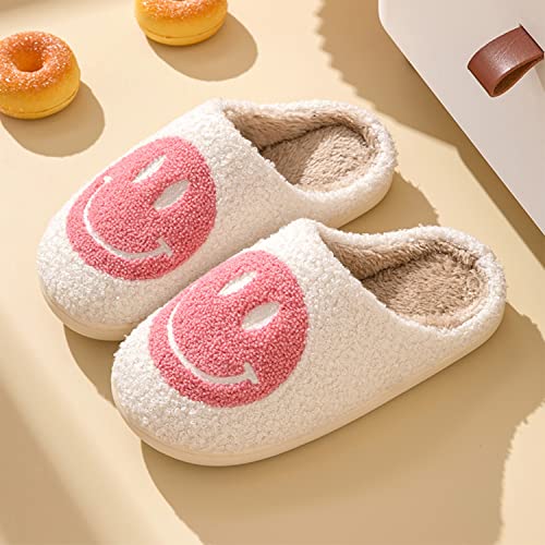 Smiley Face Slippers for Women Happy face slippers Retro Soft Plush Warm Slip-on Slippers, Cozy Indoor Outdoor Slippers