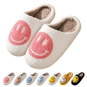 smiley face slippers for women happy face slippers retro soft plush warm slip-on slippers, cozy indoor outdoor slippers