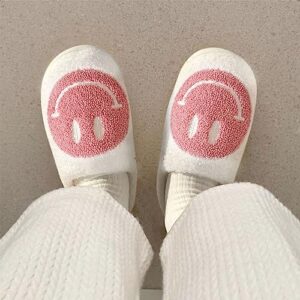 Smiley Face Slippers for Women Happy face slippers Retro Soft Plush Warm Slip-on Slippers, Cozy Indoor Outdoor Slippers