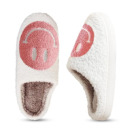 Smiley Face Slippers for Women Happy face slippers Retro Soft Plush Warm Slip-on Slippers, Cozy Indoor Outdoor Slippers