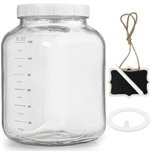 folinstall wide mouth 1 gallon clear glass mason jar with lid, heavy duty airtight screw lid with silicone gasket - large glass jar with 2 scale mark (extratag and marker pen)