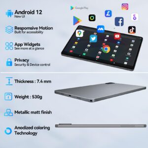 Tablet 10inch: 8 Core Android 12 Tablet, Tablet with SIM Card Slot+4G LTE, 1920x1200 Tabletas 8MP+5MP Camera, 5G+2.4G Dual WiFi, 6000mAh Blutooth5.0 GPS, Google GMS, All Metal Tableta