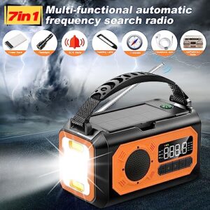 12000mAh Emergency Radio, Hand Crank Radio, Portable Solar Radio AM/FM/NOAA Weather Radio with 2 Solar Panels,3 Charging Methods,SOS Alarm,Flashlight,Phone Charger,Compass,Reading Lamp (Orange)