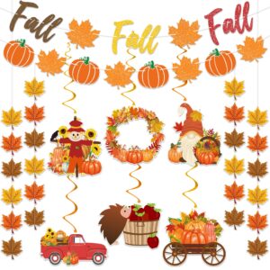 fall party decorations supplies - no diy- fall home decor set include glitter fall banner pumpkin maple leaf garland, 6pcs hanging swirls, 4pcs maple leaves garland strings for fall thanksgiving party