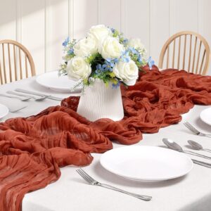 6 Pack 10Ft Cheesecloth Table Runner 35x120 Inch Boho Gauze Rustic Sheer Terracotta Cheese Cloth Table Runner for Wedding Bridal Baby Shower Holiday Party Table Decoration