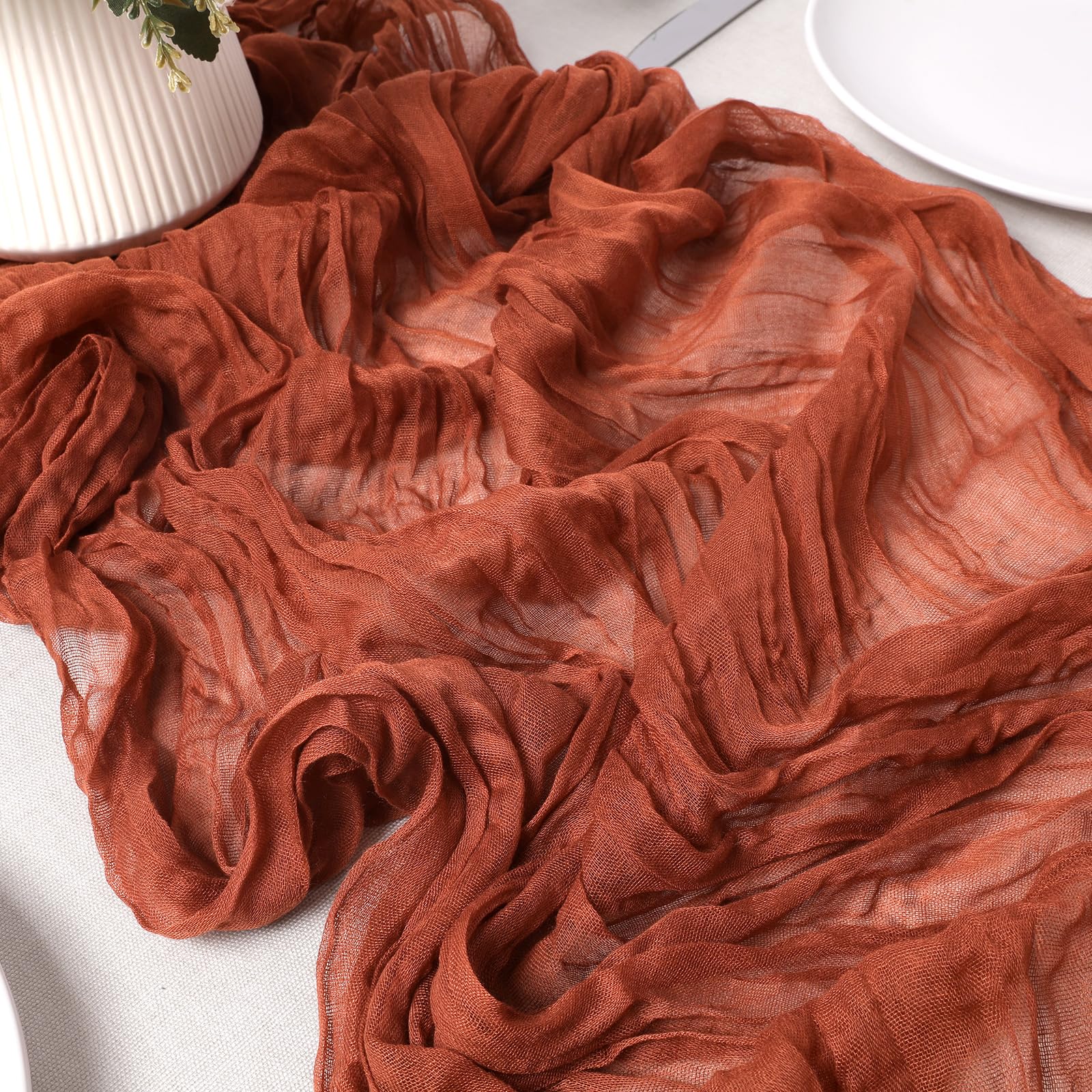 6 Pack 10Ft Cheesecloth Table Runner 35x120 Inch Boho Gauze Rustic Sheer Terracotta Cheese Cloth Table Runner for Wedding Bridal Baby Shower Holiday Party Table Decoration