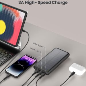 IXNINE Solar Charger 27000mAh Power Bank 3A USB C Fast Charging Portable Solar Phone Charger Camping External Battery Pack with 3 Outputs for Cellphone Tablets