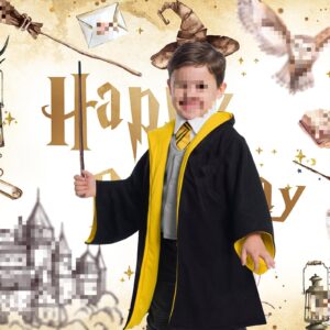 Wizard Happy Birthday Backdrop Magic School Castle Backdrop for Halloween Wizard Theme Photography Background Boys Girls Birthday Party Decoration Banner 7X5FT