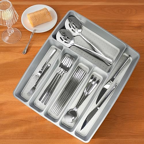 SUPPHOUS Silverware Drawer Organizer Tray, 6-Slot Large Utensil Drawer Organizer Cutlery Drawer Organizer, No-Slip Kitchen Utensil Organizer for Kitchen, Office, Bathroom (6 Slot)