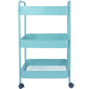 xiushe 3-tier metal utility cart rolling storage organizer, blue, portable, sturdy, indoor use
