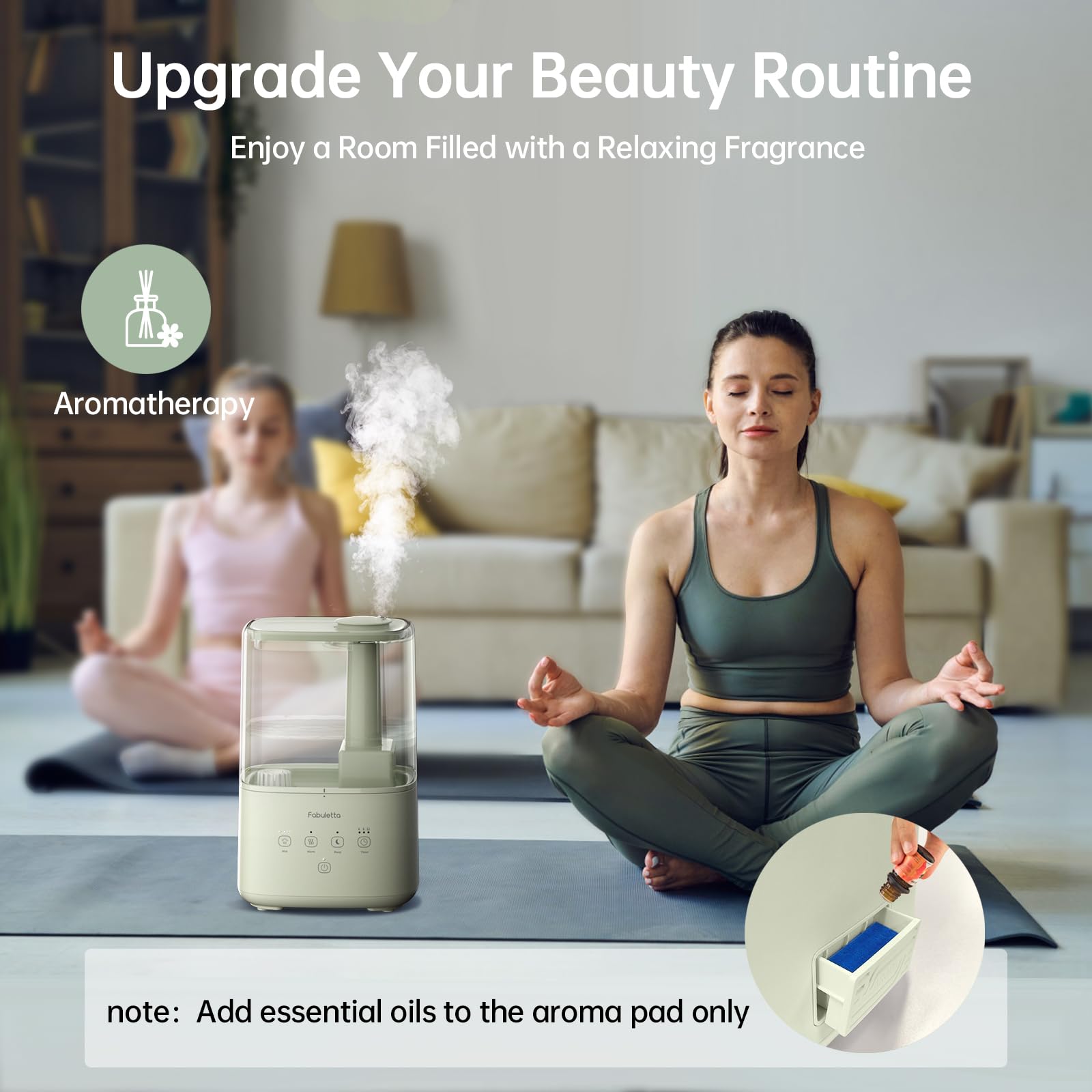 FABULETTA Humidifiers for Bedroom, Warm and Cool Mist Humidifier Large Room for Home, 4.5L Top Fill Air Humidifier with Essential Oil Diffuser, 3 Mist Levels, Timer, 45H Work Time, Quiet Sleep Mode