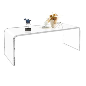 nejhc acrylic coffee table, 44" x 16" x 16" x 4/5'' thick clear modern all acrylic waterfall living room tables