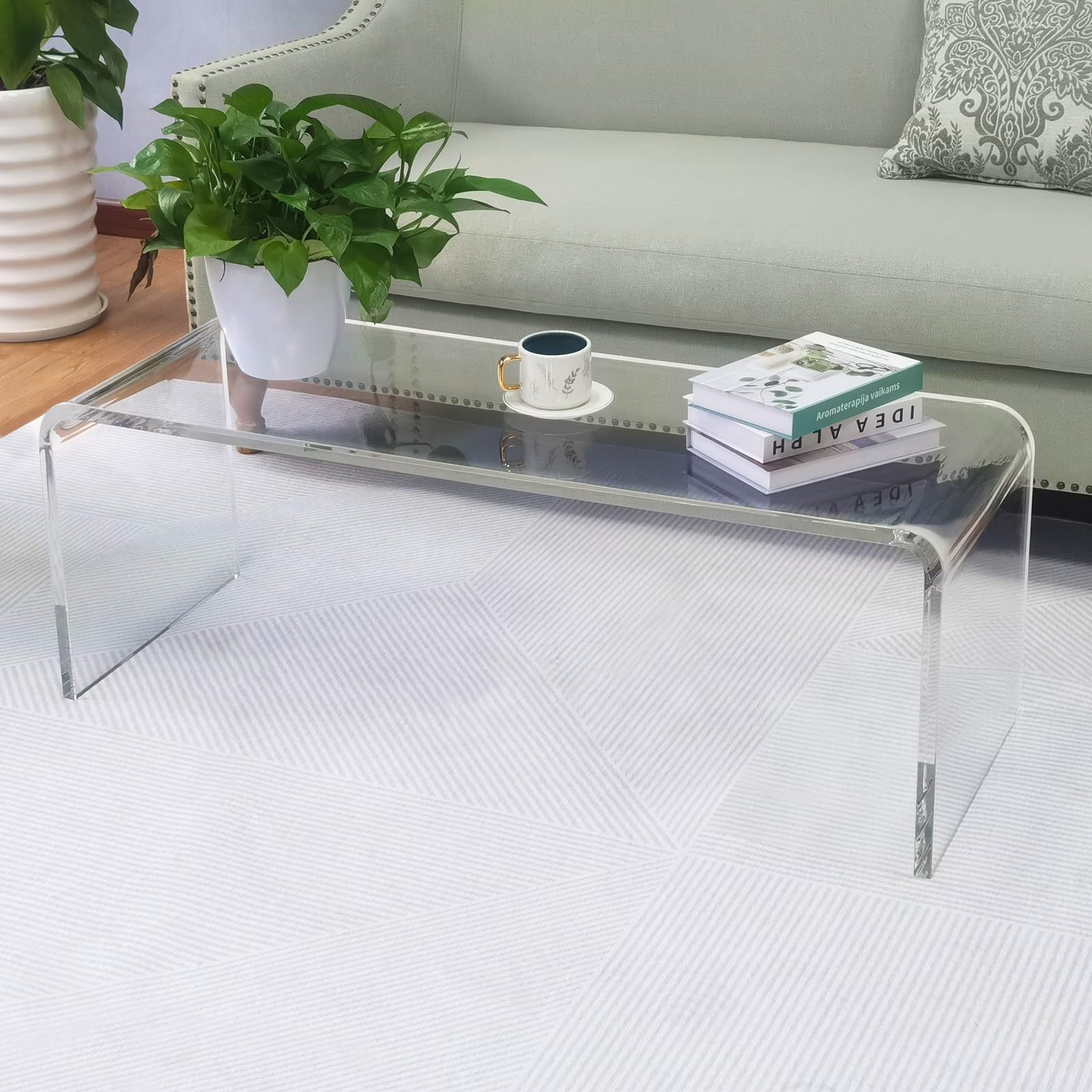 NEJHC Acrylic Coffee Table, 44" x 16" x 16" x 4/5'' Thick Clear Modern All Acrylic Waterfall Living Room Tables