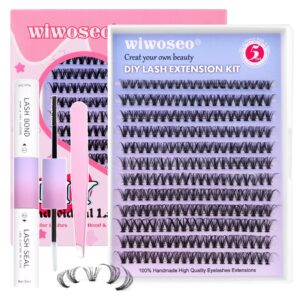 diy lash extension kit, 240pcs eyelash extension kit individual cluster lashes extension dd curly lashes with lash bond and seal at home lash extensions kit for self application (30p, 8-16mm)