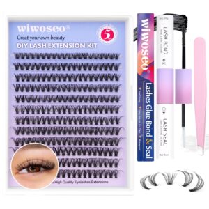 DIY Lash Extension Kit, 240pcs Eyelash Extension Kit Individual Cluster Lashes Extension DD Curly Lashes with Lash Bond and Seal at Home Lash Extensions Kit for Self Application (30p, 8-16mm)