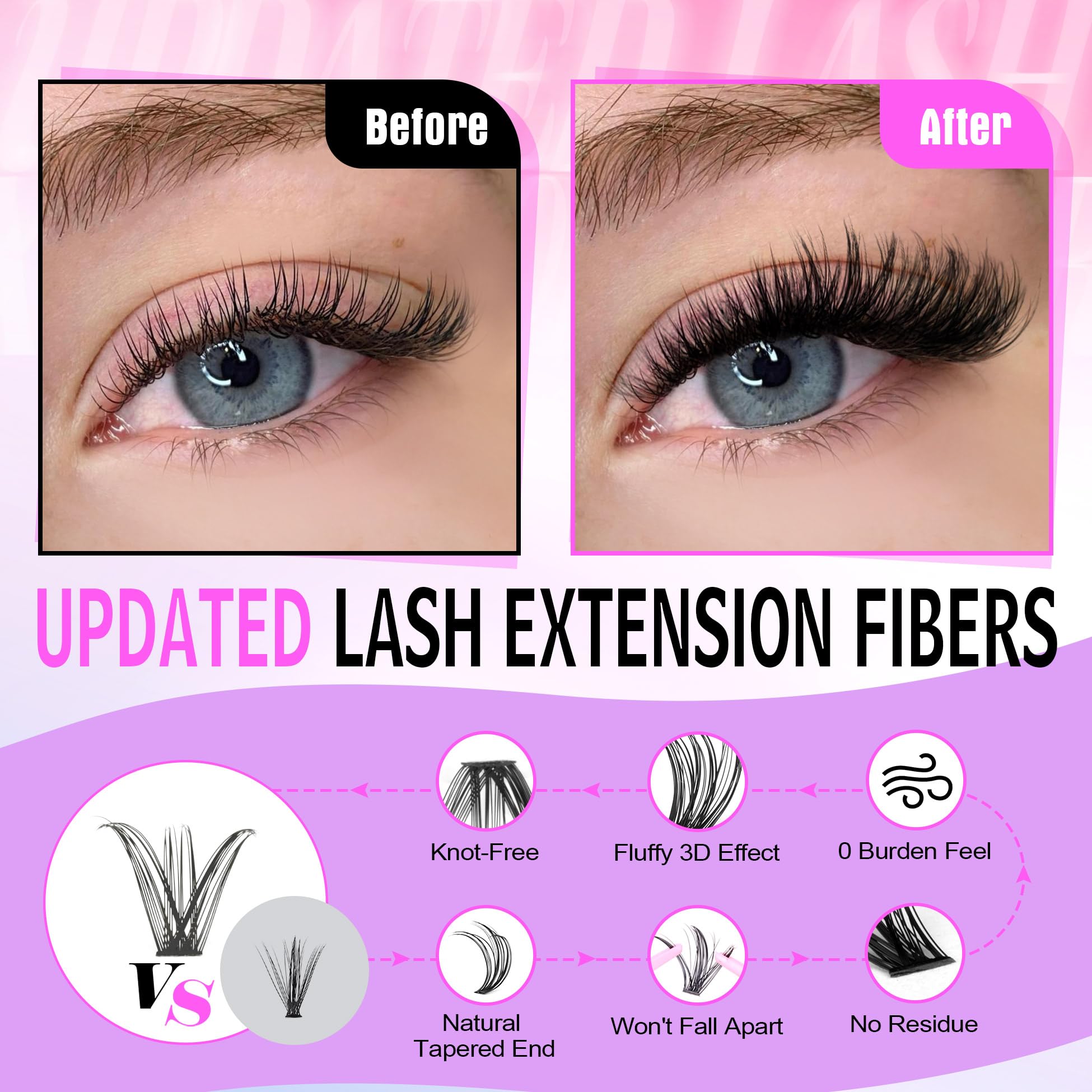 DIY Lash Extension Kit, 240pcs Eyelash Extension Kit Individual Cluster Lashes Extension DD Curly Lashes with Lash Bond and Seal at Home Lash Extensions Kit for Self Application (30p, 8-16mm)