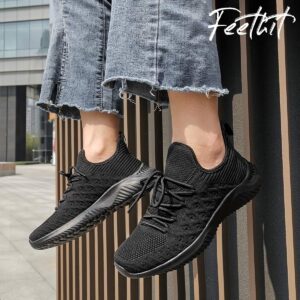 Feethit Womens Slip On Walking Shoes Non Slip Running Shoes Breathable Workout Shoes Lightweight Gym Sneakers All Black Size 11