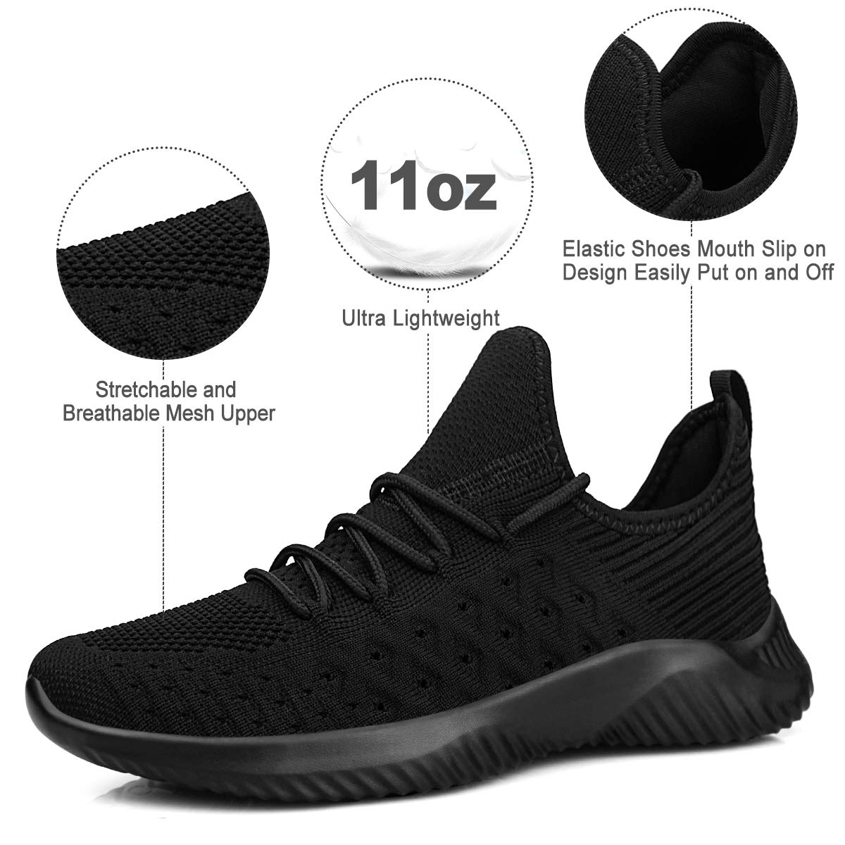 Feethit Womens Slip On Walking Shoes Non Slip Running Shoes Breathable Workout Shoes Lightweight Gym Sneakers All Black Size 11