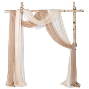 lvydec 3 panels wedding arch draping fabric, 30" x 20ft mixed color chiffon fabric drapery sheer backdrop curtain for wedding ceremony party decoration (elegant neutral)