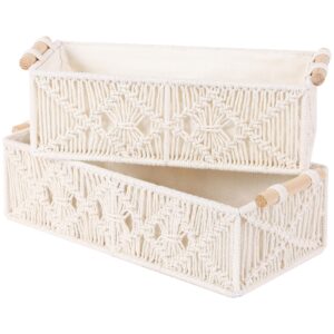 outbros storage baskets boho decor box for organizing, handmade woven decorative basket for countertop toilet tank shelf cabinet organizer for bedroom livingroom home, set of 3, ivory