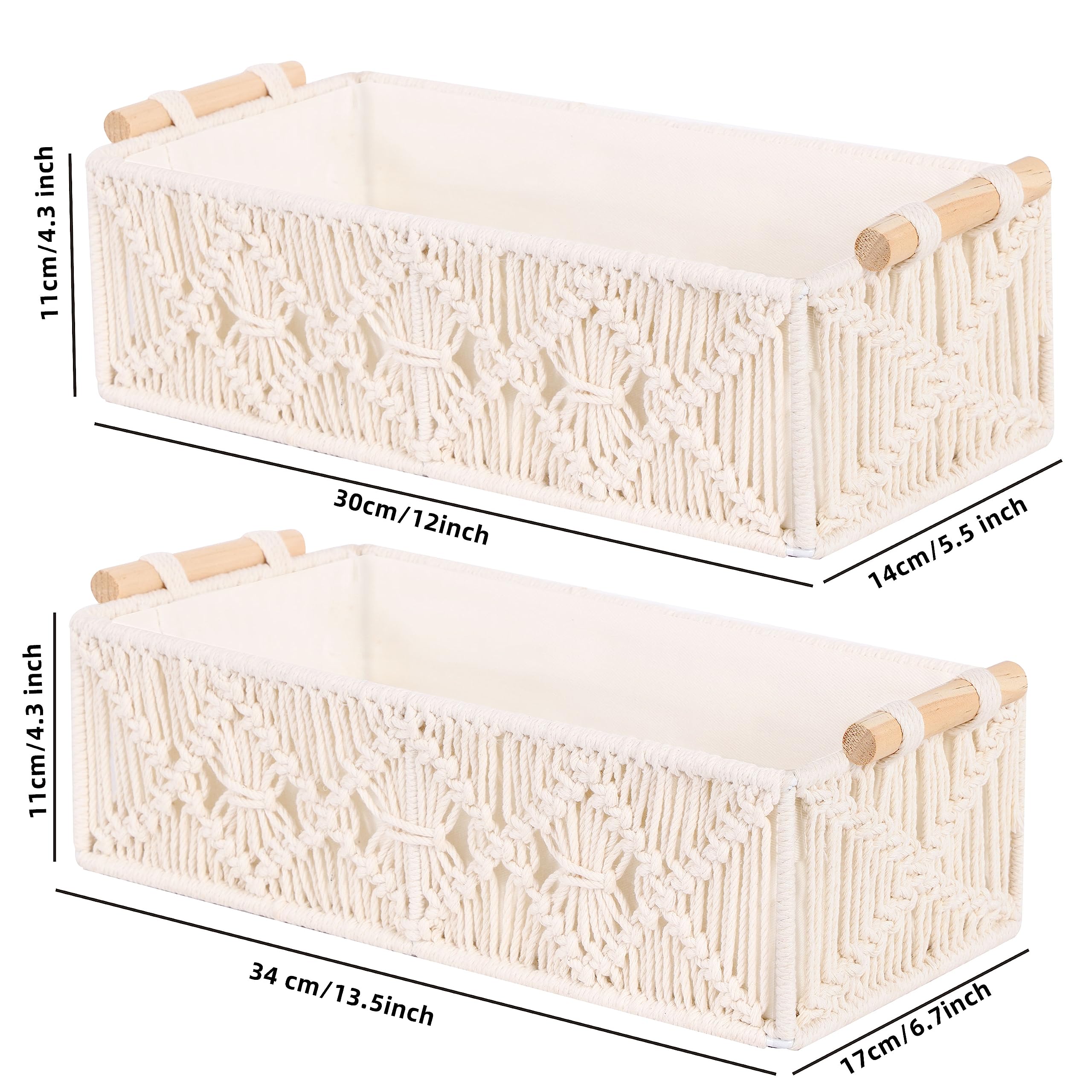 OUTBROS Storage Baskets Boho Decor Box for Organizing, Handmade Woven Decorative Basket for Countertop Toilet Tank Shelf Cabinet Organizer for Bedroom Livingroom Home, Set of 3, Ivory