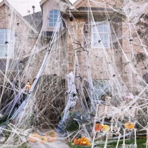 joyseller 1200sqft spider web halloween decorations outdoor, stretchy spider webbing with 50pcs spiders, giant halloween spider web decor