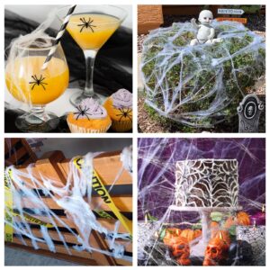 Joyseller 1200sqft Spider Web Halloween Decorations Outdoor, Stretchy Spider Webbing with 50pcs Spiders, Giant Halloween Spider Web Decor