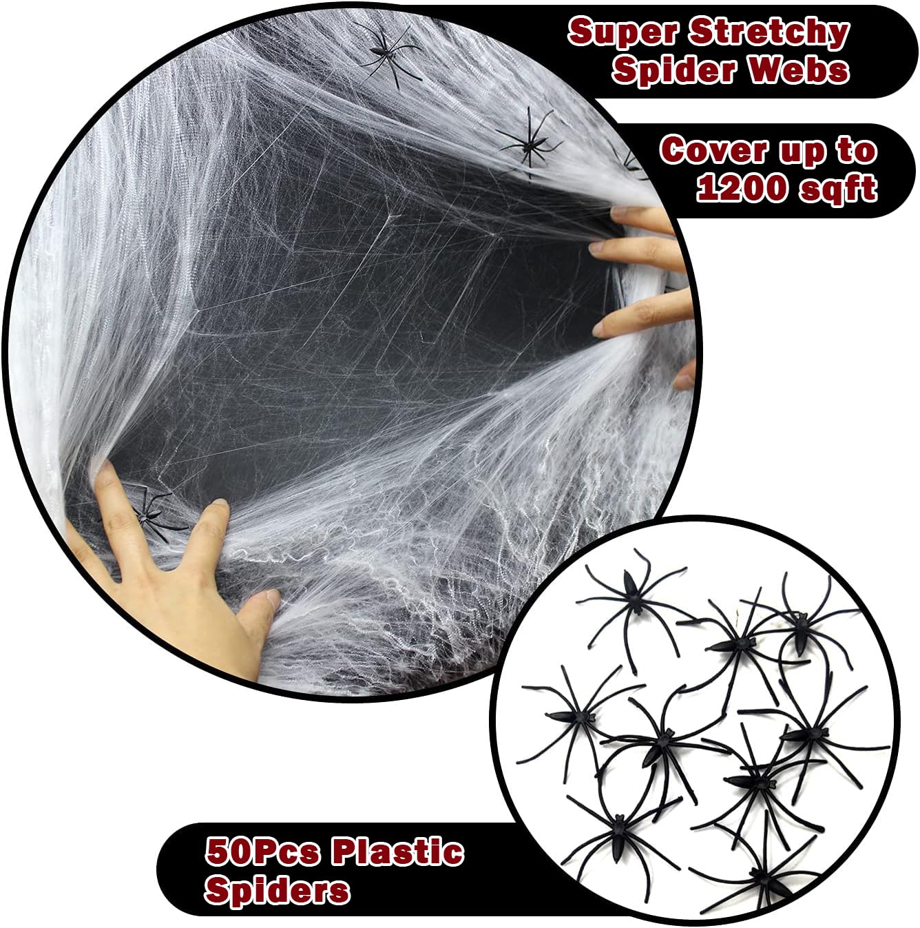 Joyseller 1200sqft Spider Web Halloween Decorations Outdoor, Stretchy Spider Webbing with 50pcs Spiders, Giant Halloween Spider Web Decor