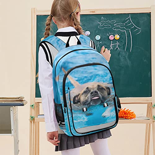 Glaphy Pitbull Dog Swimming Backpack School Bag Lightweight Laptop Backpack Student Travel Daypack with Reflective Stripes