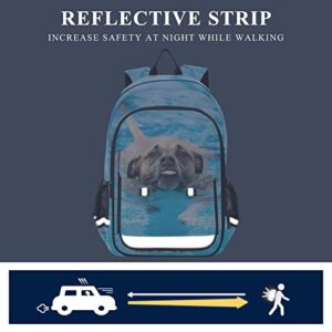 Glaphy Pitbull Dog Swimming Backpack School Bag Lightweight Laptop Backpack Student Travel Daypack with Reflective Stripes