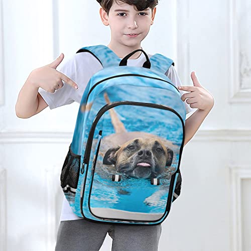 Glaphy Pitbull Dog Swimming Backpack School Bag Lightweight Laptop Backpack Student Travel Daypack with Reflective Stripes